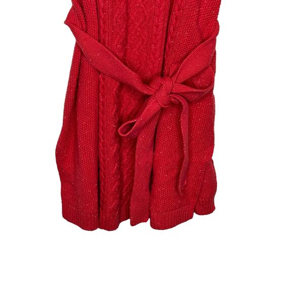 Talbots Women Sweater Dress Midi Sleeveless Cowl Neck Button Tie Waist Red Large - Picture 4 of 10